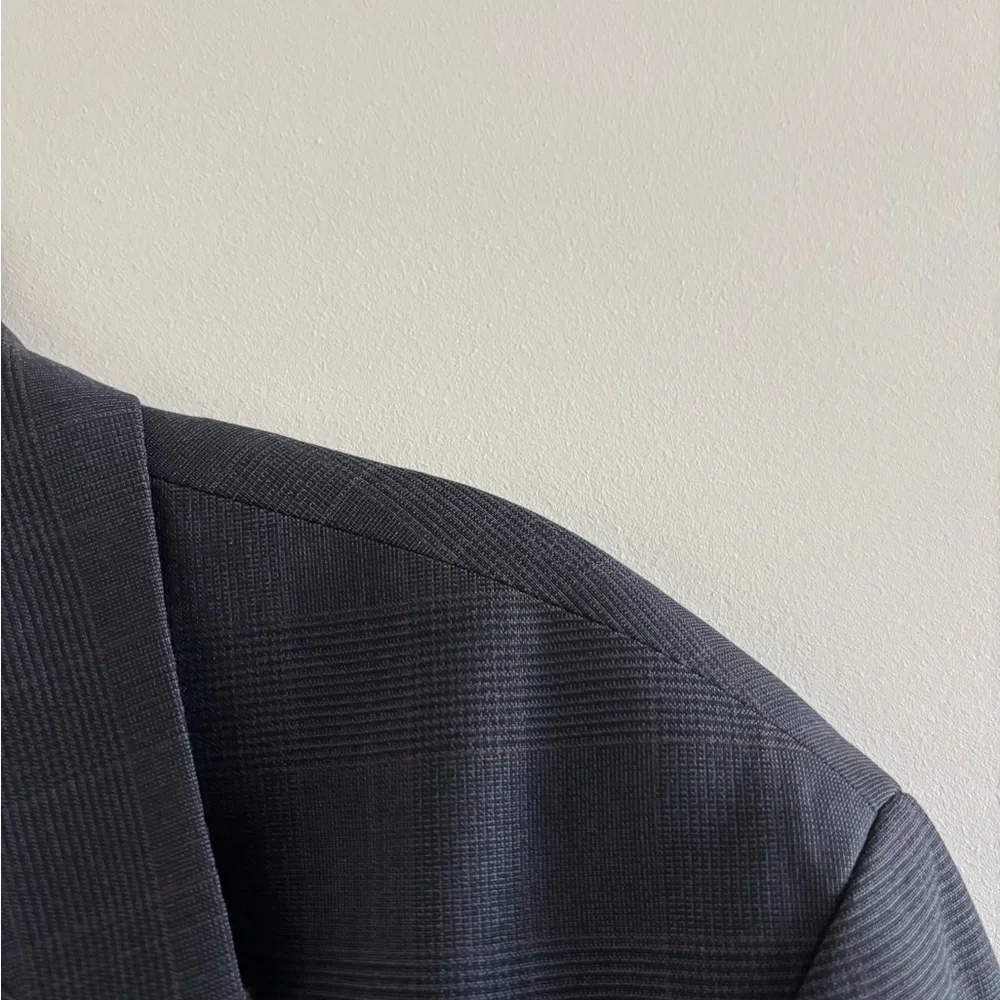VTG Chaps Ralph Lauren Blazer Sport Coat Navy Blue Wool Plaid Mens 44T Old Money